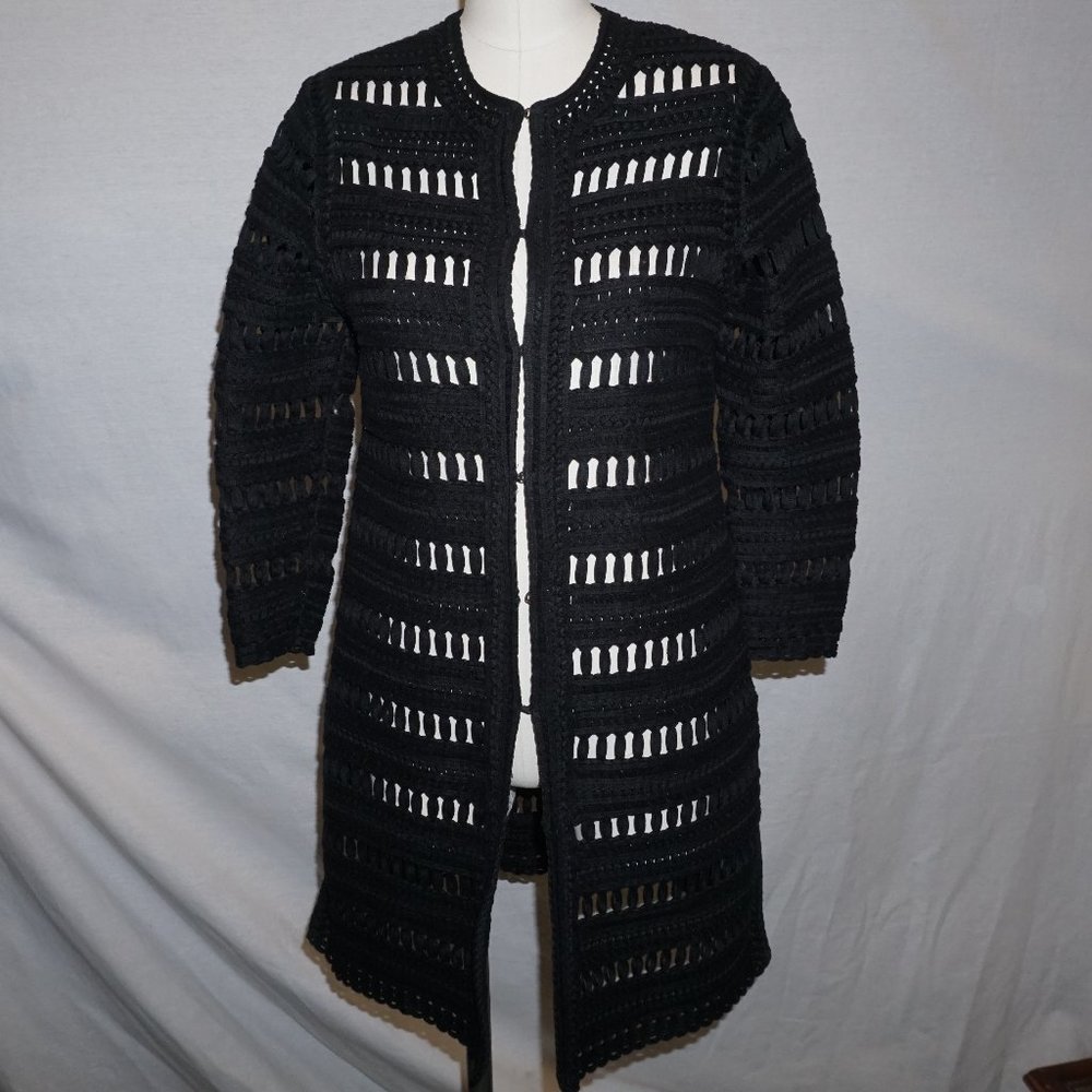 CARLISLE COLLECTION open weave spring black short coat SMALL heavy cotton B-30
